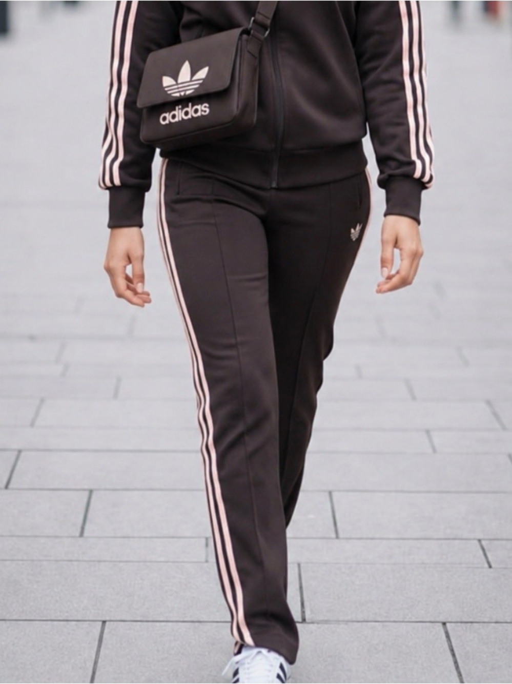 Adidas Originals SST Classic Track Pants Brown w/Pink Stripes KD3790 - Picture 4 of 12